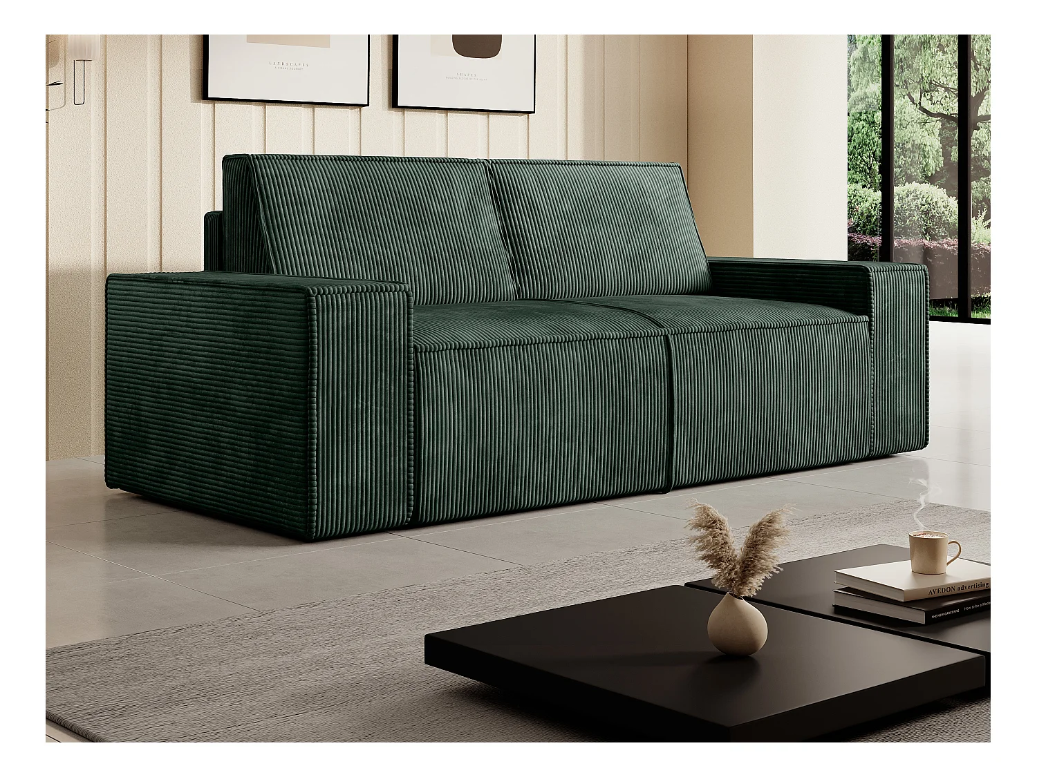 3-personers og 2-personers sofa i grøn fløjlsbånd AMELIA