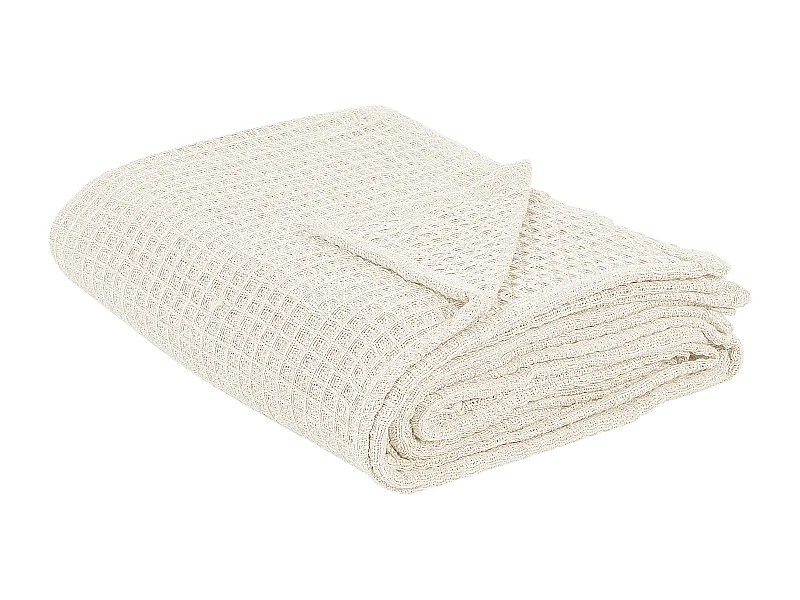 Tagesdecke Baumwolle helles Beige 220x240 cm strukturiert Waffelmuster Chagyl