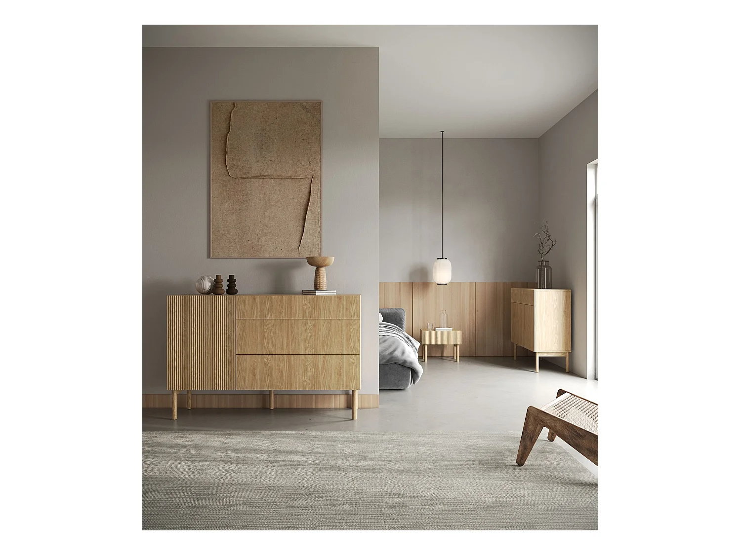 Sideboard - 140 cm - mit 3 Schubladen - Eichenholzoptik - NOLIE