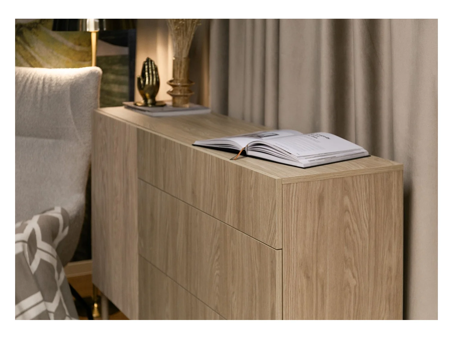 Sideboard - 140 cm - mit 3 Schubladen - Eichenholzoptik - NOLIE