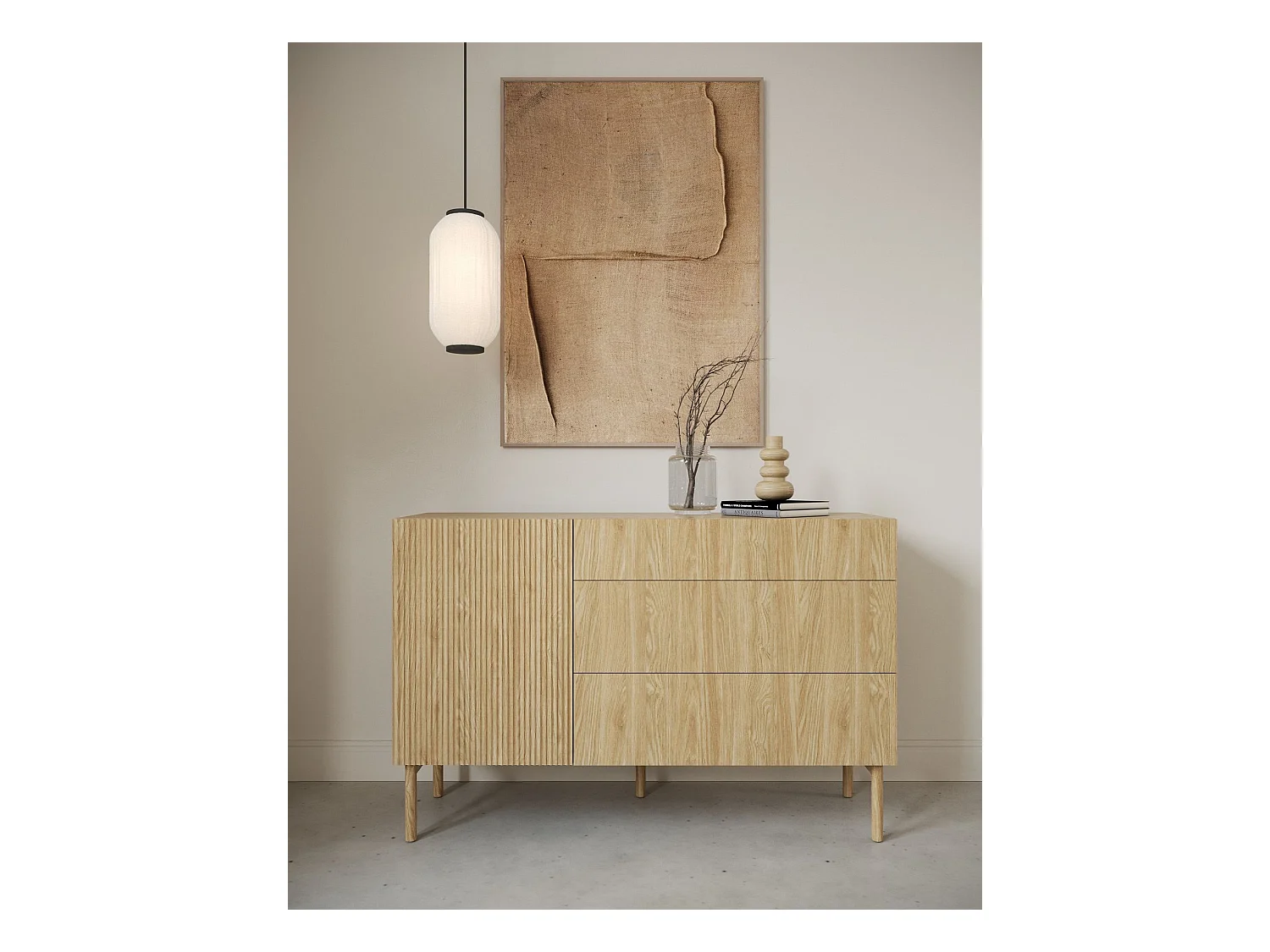 Buffet 3 tiroirs - 140 cm - avec 3 tiroirs - aspect chêne - NOLIE