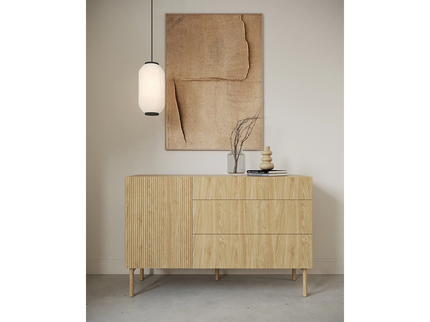 Buffet 3 tiroirs - 140 cm - avec 3 tiroirs - aspect chêne - NOLIE