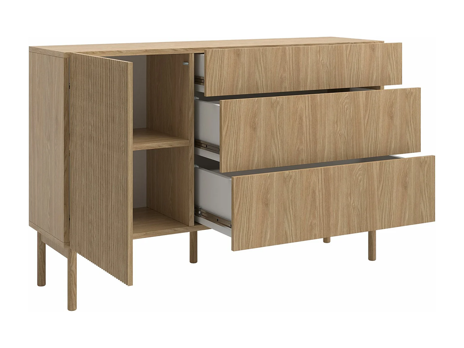 Buffet 3 tiroirs - 140 cm - avec 3 tiroirs - aspect chêne - NOLIE