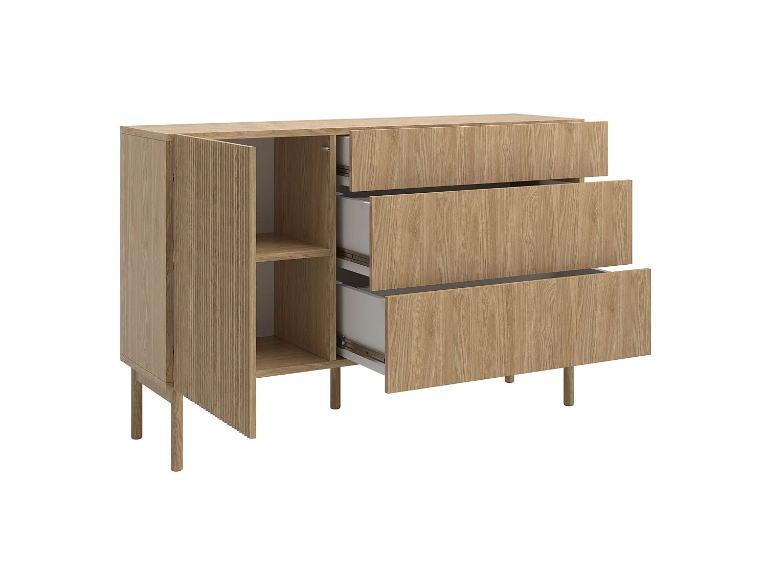 Buffet 3 tiroirs - 140 cm - avec 3 tiroirs - aspect chêne - NOLIE