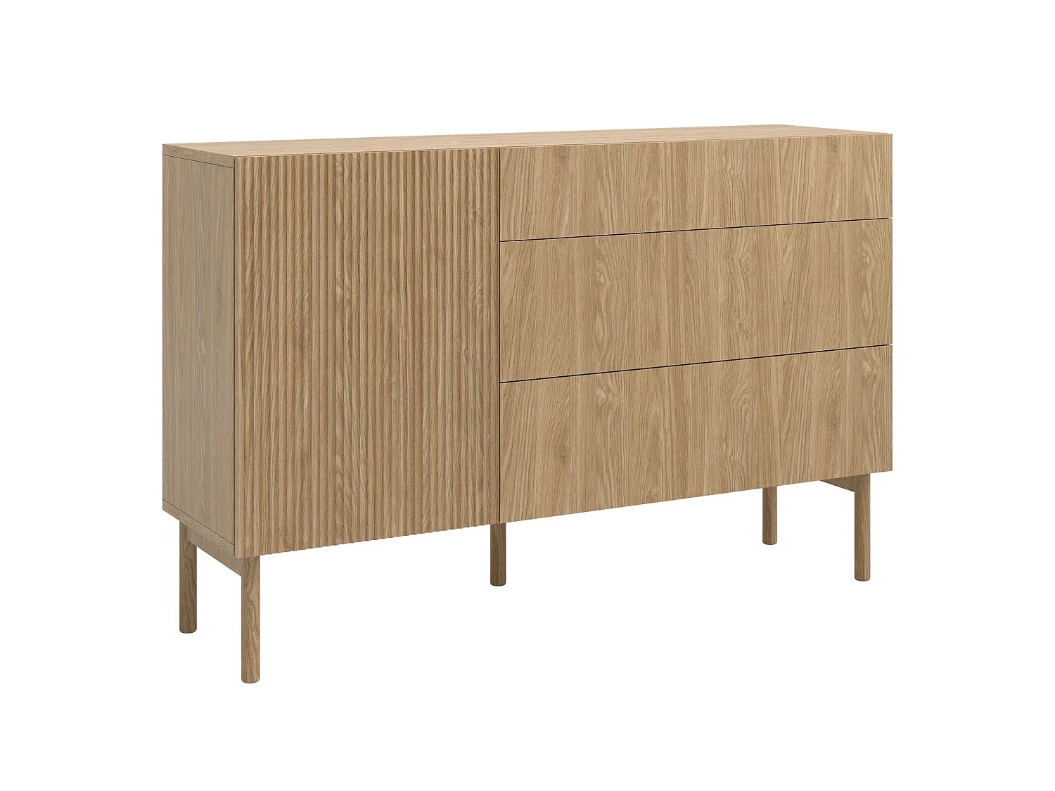 Buffet 3 tiroirs - 140 cm - avec 3 tiroirs - aspect chêne - NOLIE