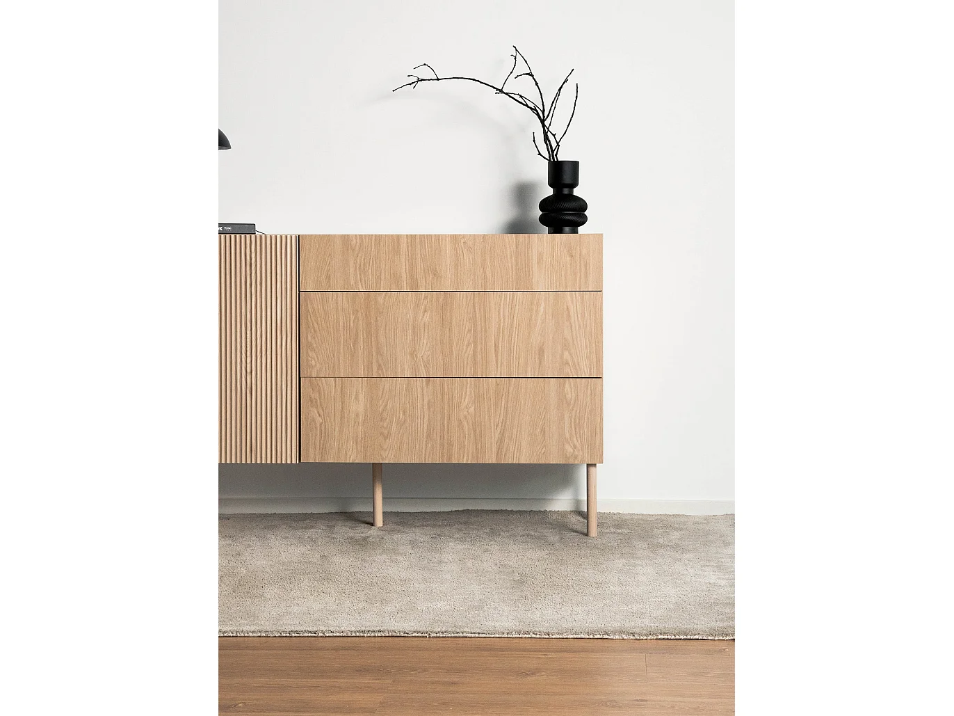 Buffet 3 tiroirs - 140 cm - avec 3 tiroirs - aspect chêne - NOLIE
