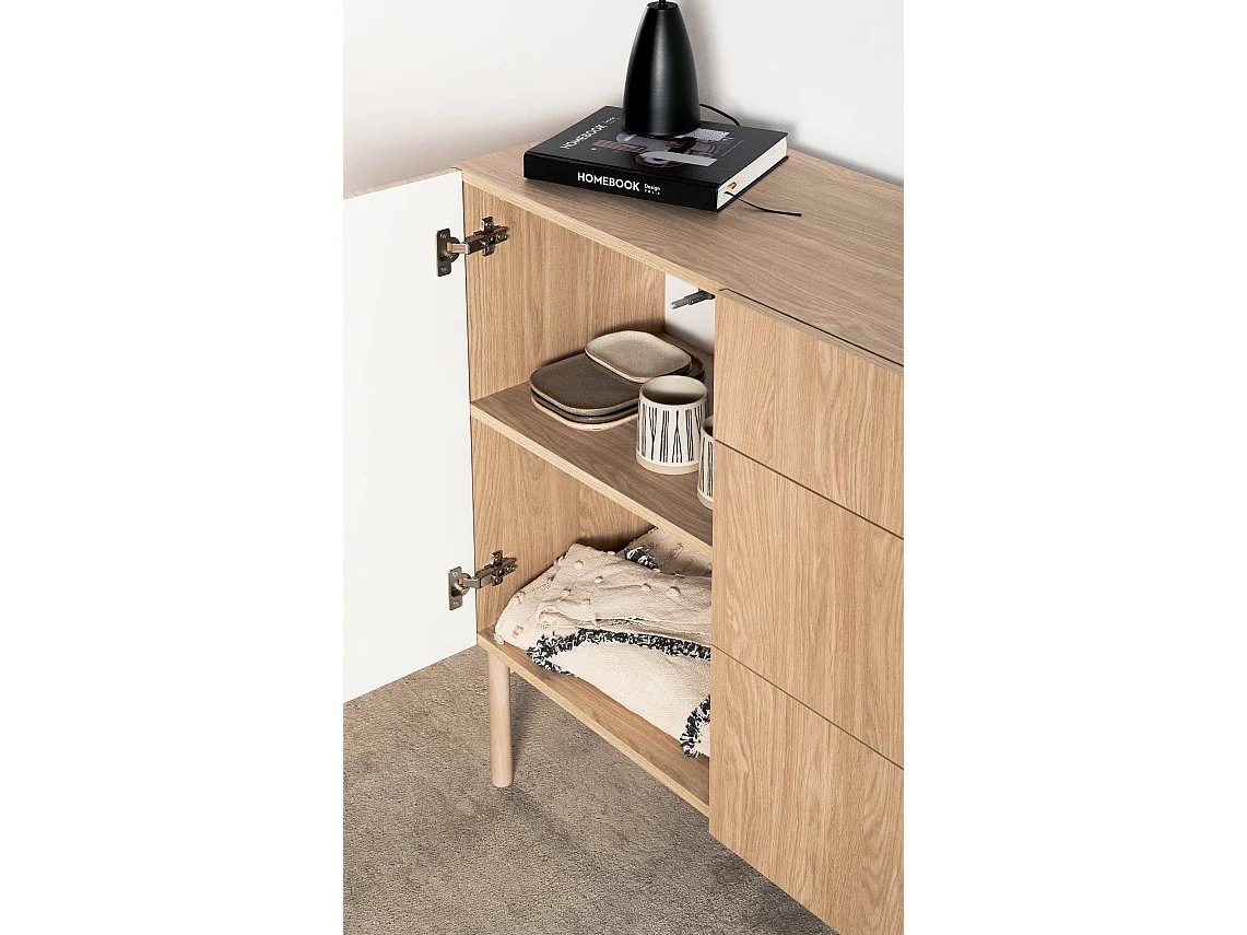 Buffet 3 tiroirs - 140 cm - avec 3 tiroirs - aspect chêne - NOLIE