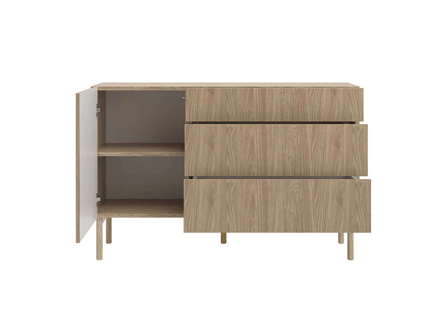 Buffet 3 tiroirs - 140 cm - avec 3 tiroirs - aspect chêne - NOLIE