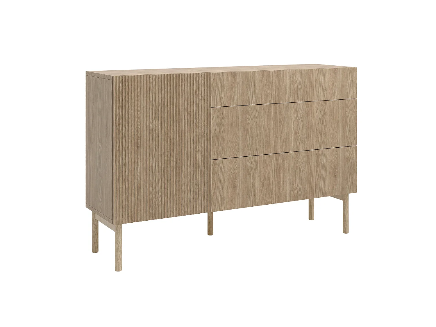Buffet 3 tiroirs - 140 cm - avec 3 tiroirs - aspect chêne - NOLIE