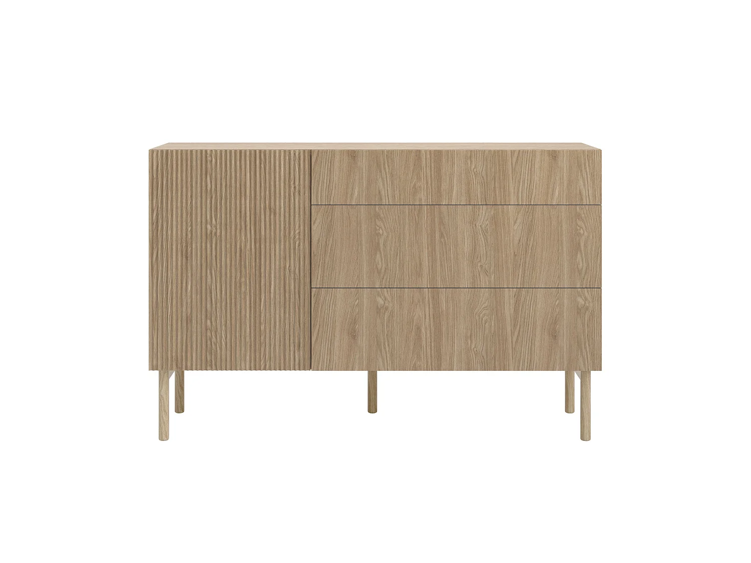 Buffet 3 tiroirs - 140 cm - avec 3 tiroirs - aspect chêne - NOLIE