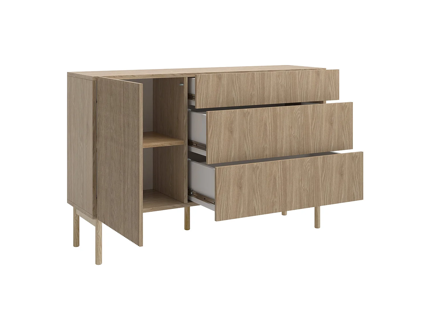 Buffet 3 tiroirs - 140 cm - avec 3 tiroirs - aspect chêne - NOLIE
