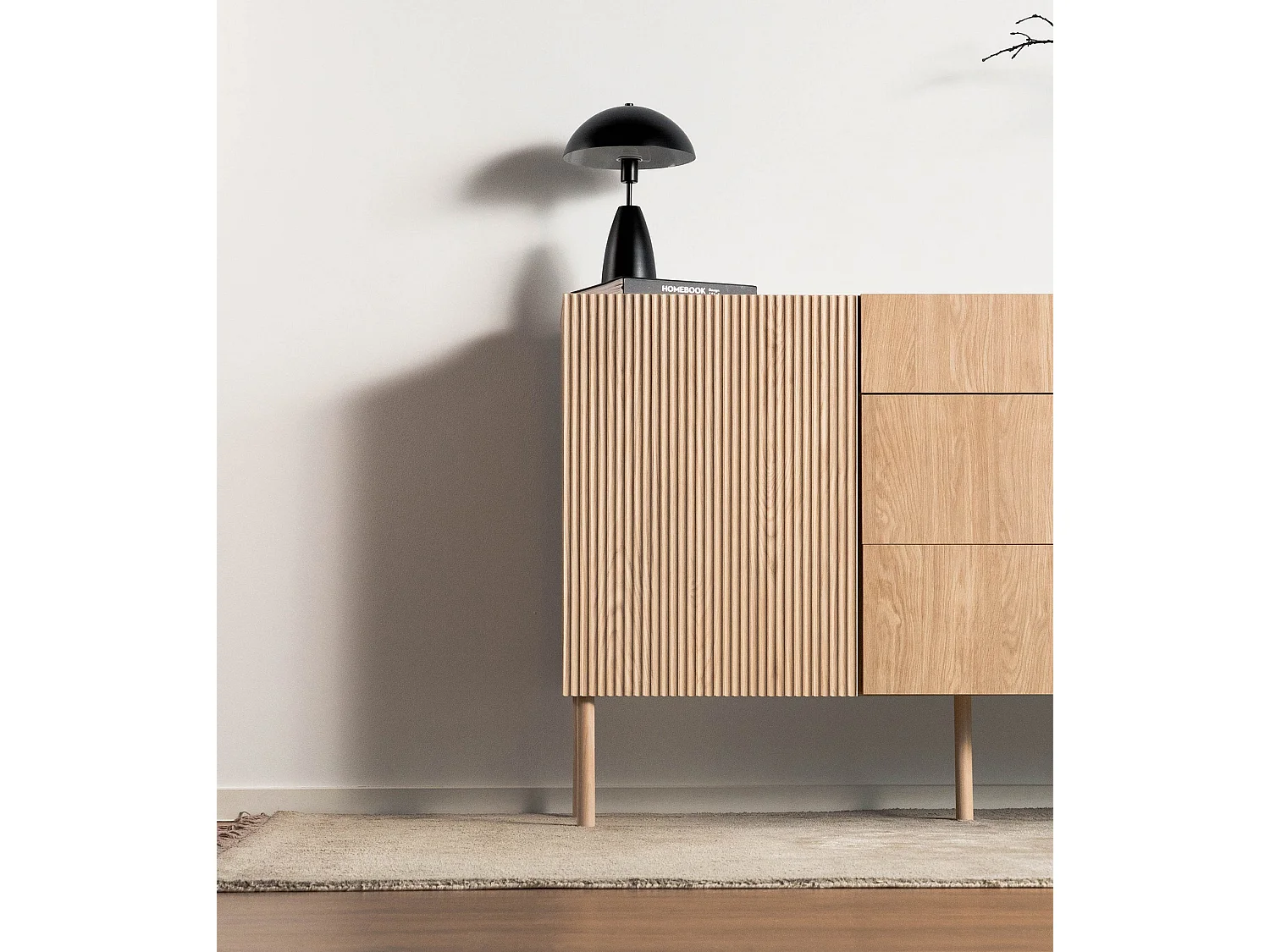 Buffet 3 tiroirs - 140 cm - avec 3 tiroirs - aspect chêne - NOLIE