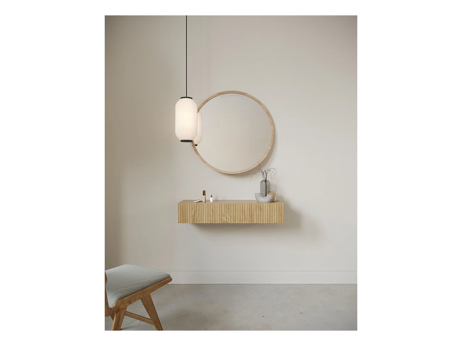 Console - 90 cm - avec tiroirs - suspendu - aspect chêne - NOLIE