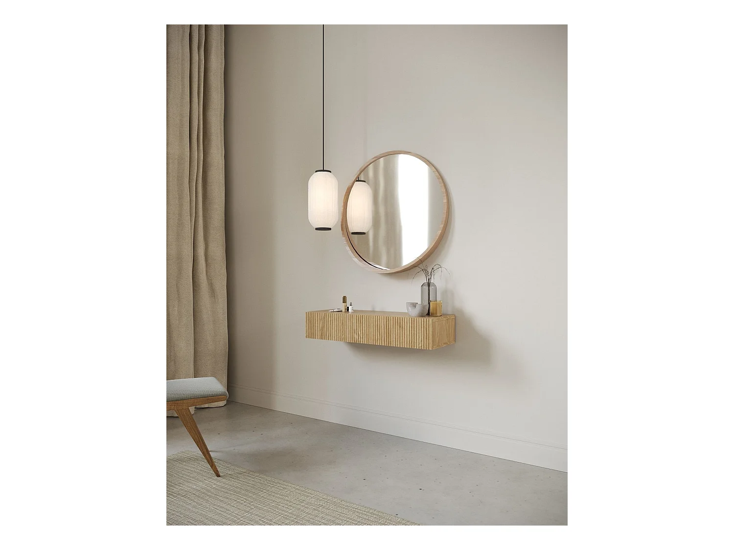 Consola - 90 cm - con cajones - suspendida - acabado roble - NOLIE