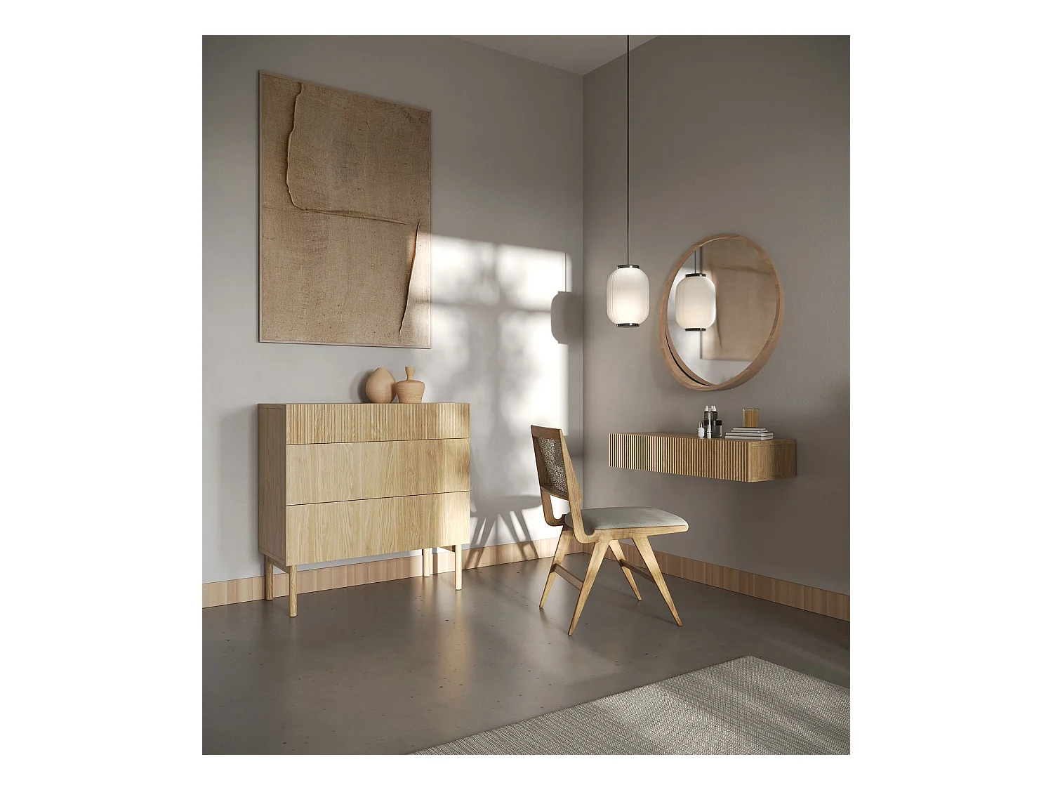 Consola - 90 cm - con cajones - suspendida - acabado roble - NOLIE