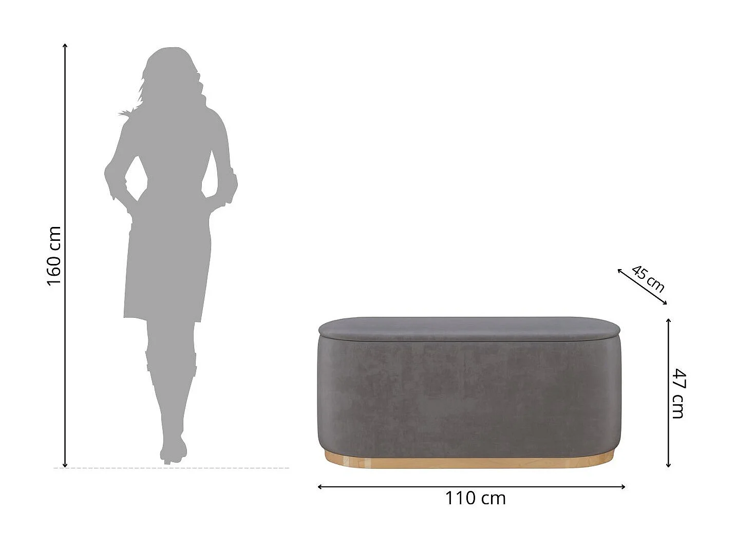 Jasnoszary owalny puf ze schowkiem Dancan SCARLETT/110 cm