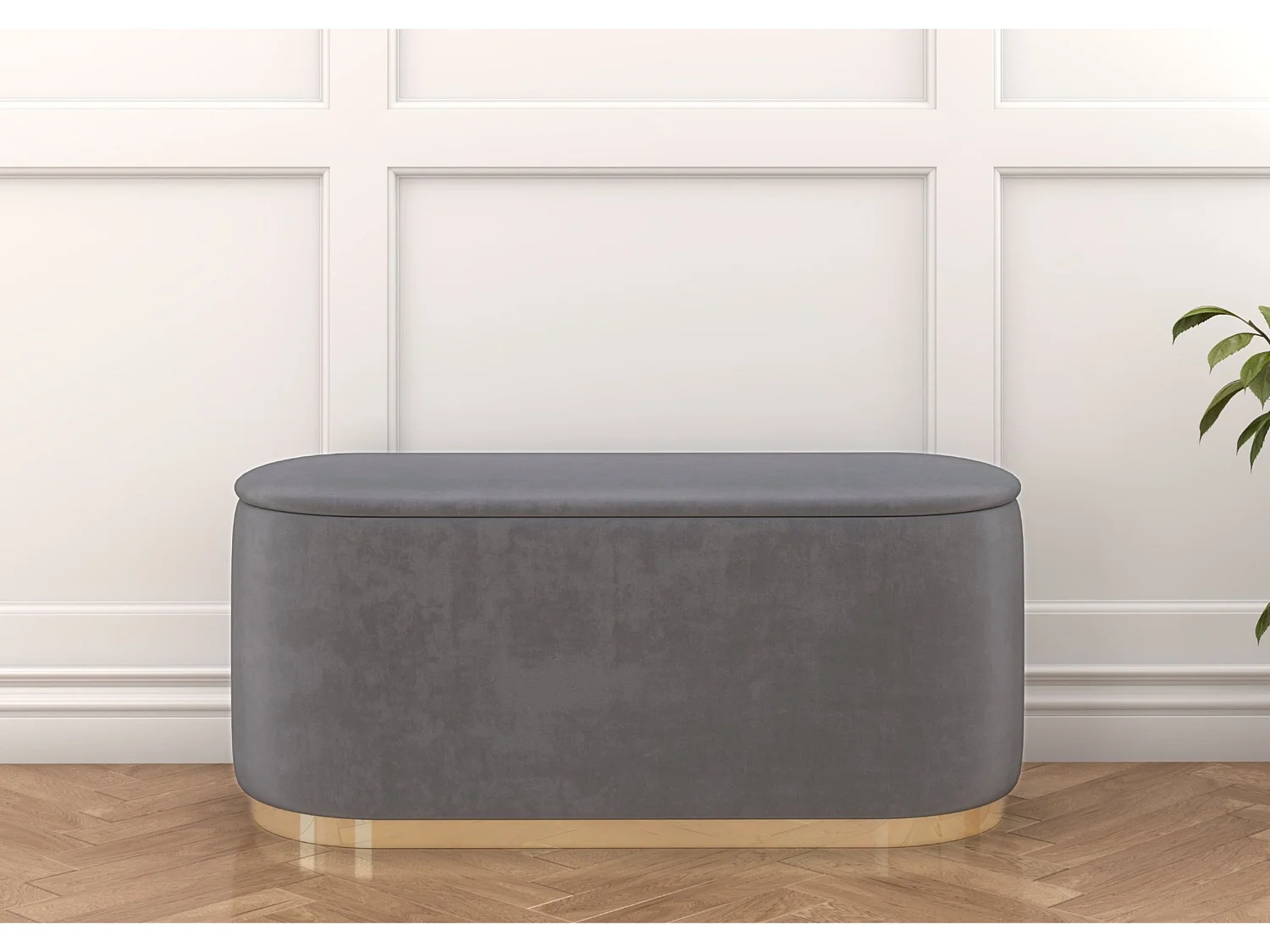 Pouf Scarlett mit stauraum, goldene basis, 110/47/45 cm, hellgrau