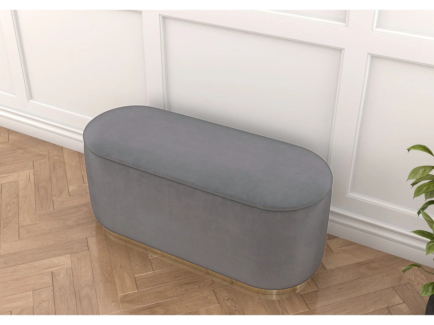 Pouf Scarlett mit stauraum, goldene basis, 110/47/45 cm, hellgrau