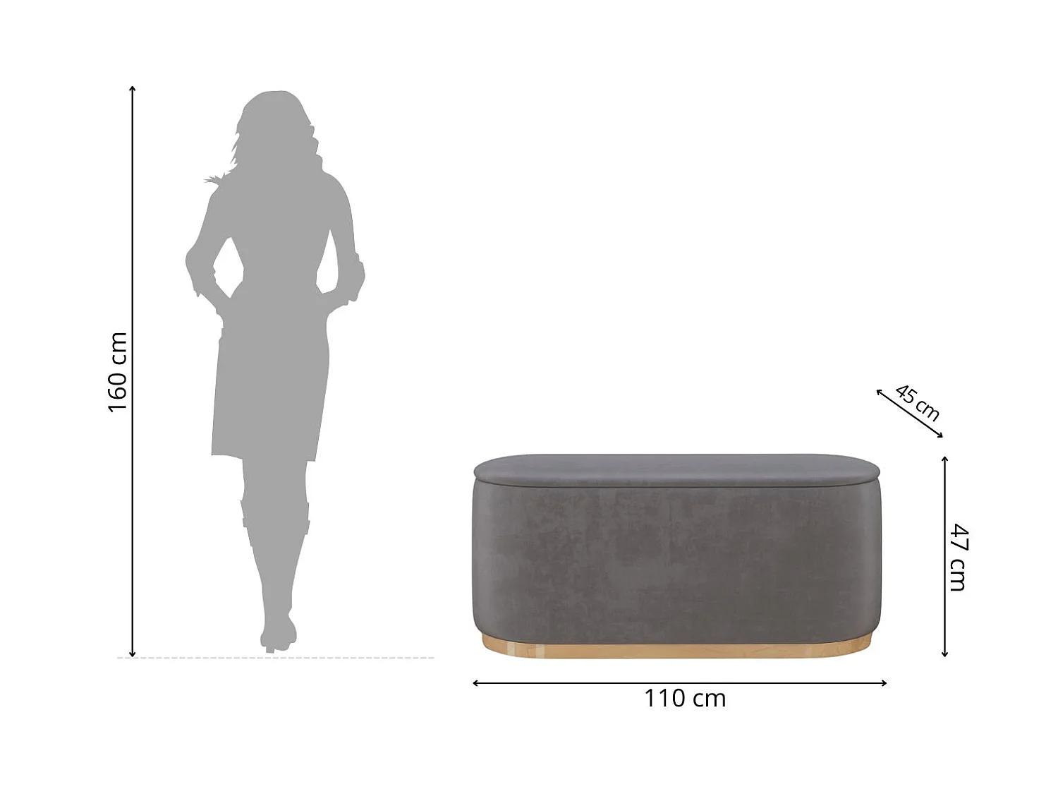 Jasnoszary owalny puf ze schowkiem Dancan SCARLETT/110 cm