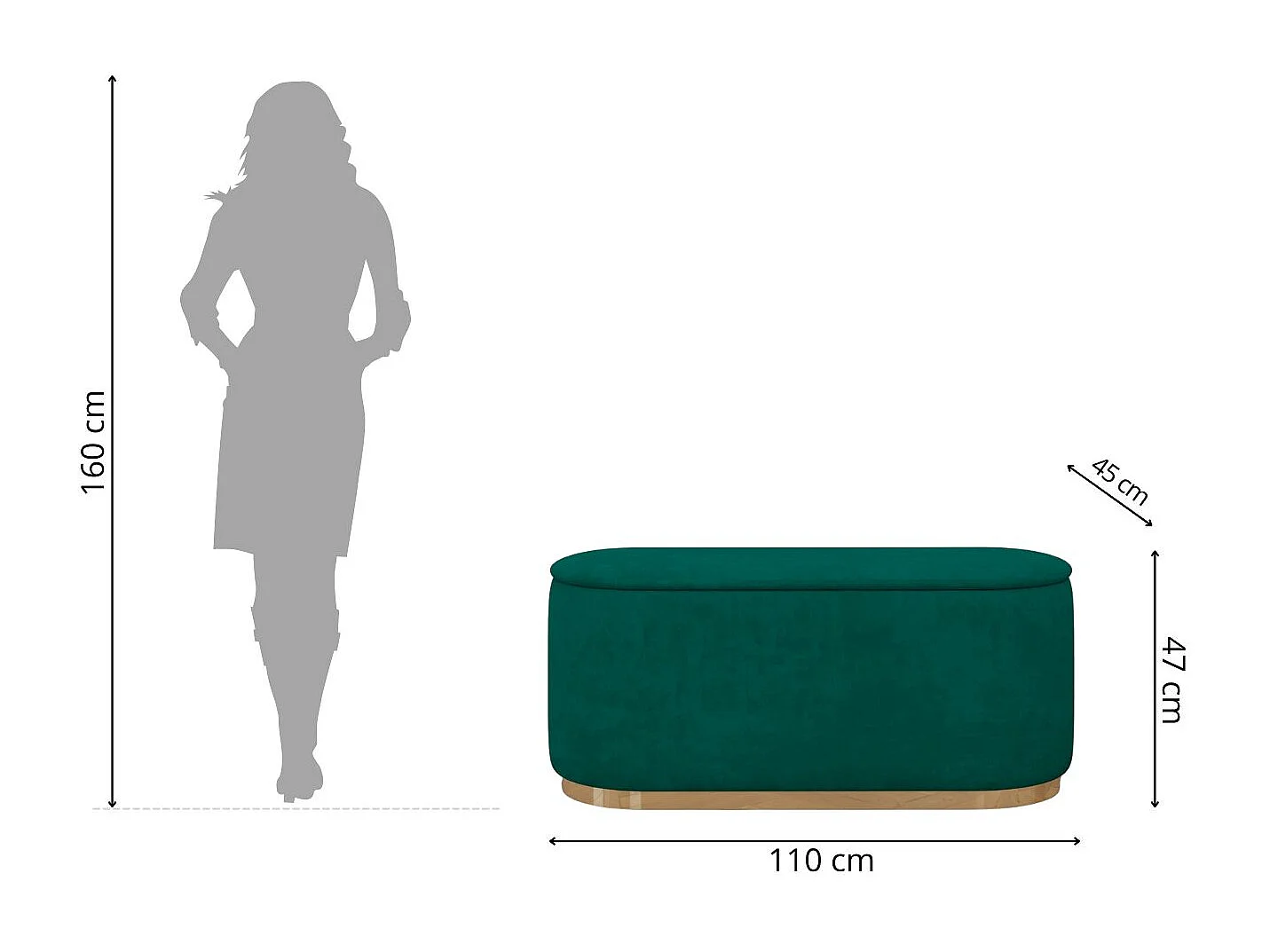 Zielony owalny puf ze schowkiem Dancan SCARLETT/110 cm