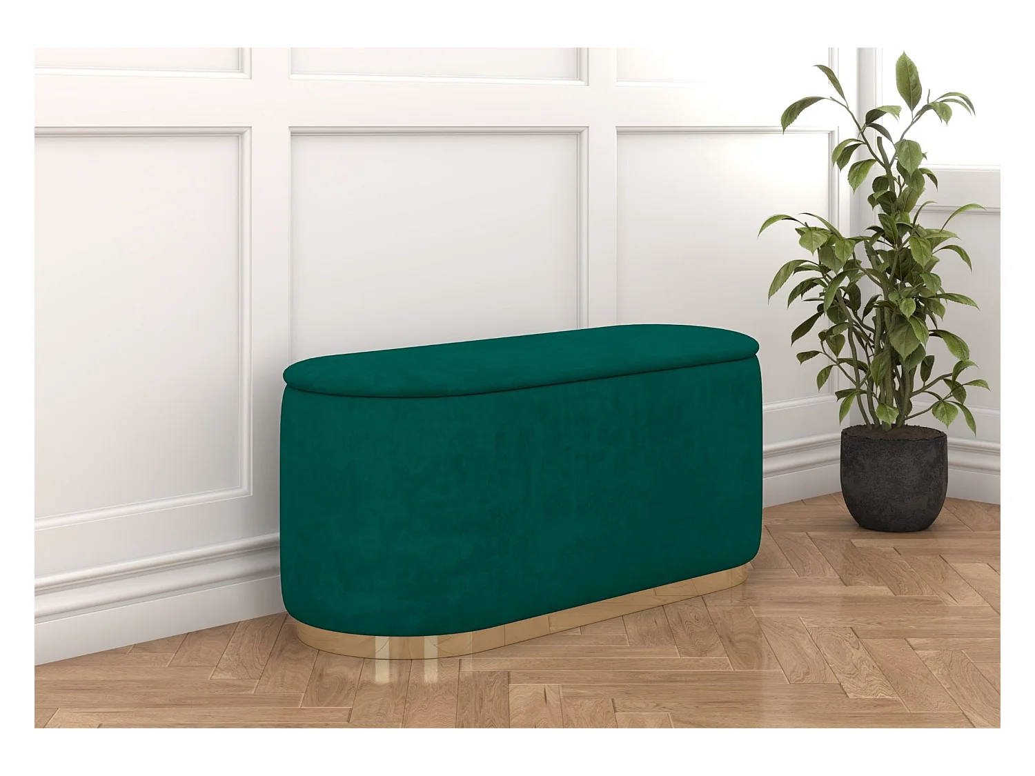 Pouf Scarlett mit stauraum, goldene basis, 110/47/45 cm, grün