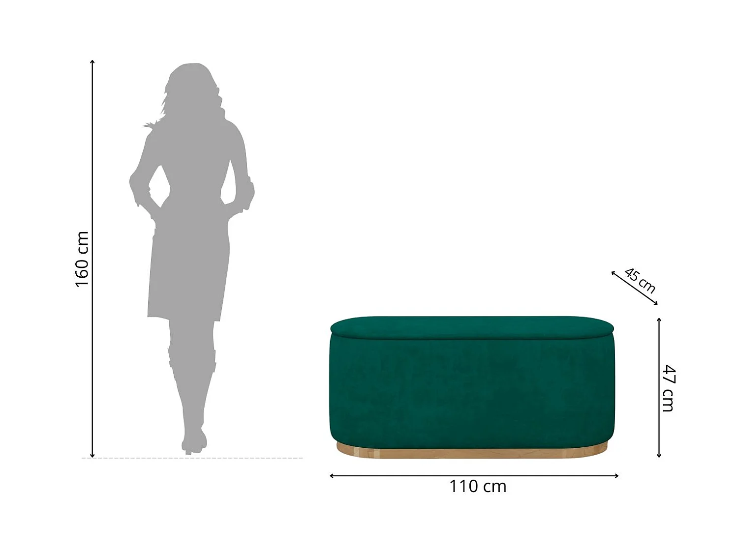 Zielony owalny puf ze schowkiem Dancan SCARLETT/110 cm