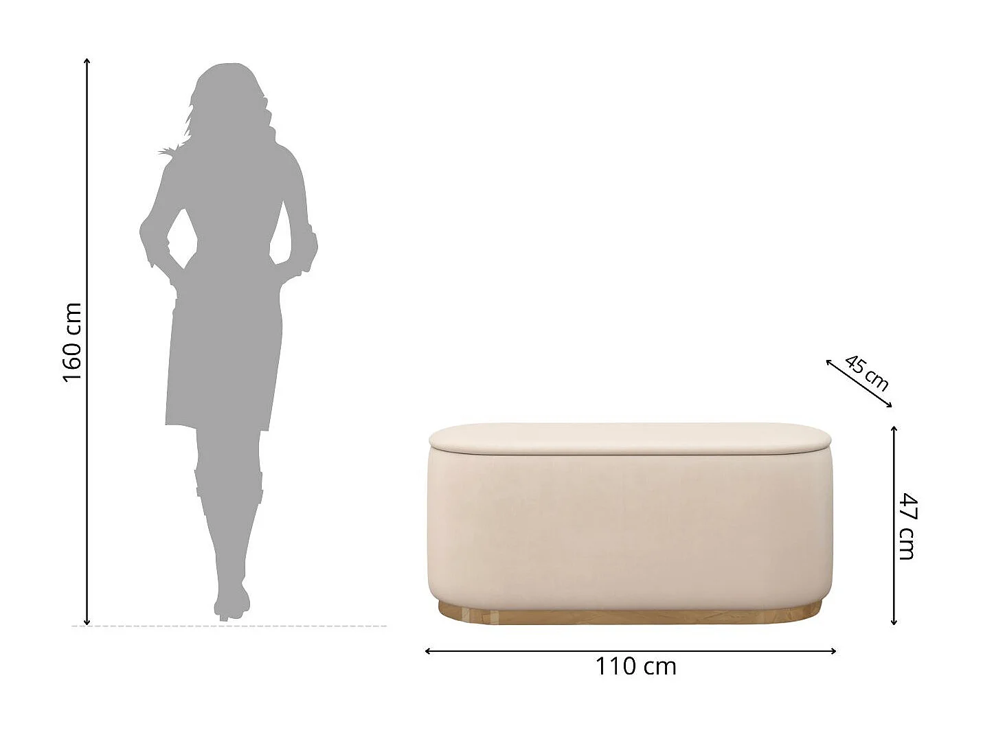 Beżowy owalny puf ze schowkiem Dancan SCARLETT/110 cm