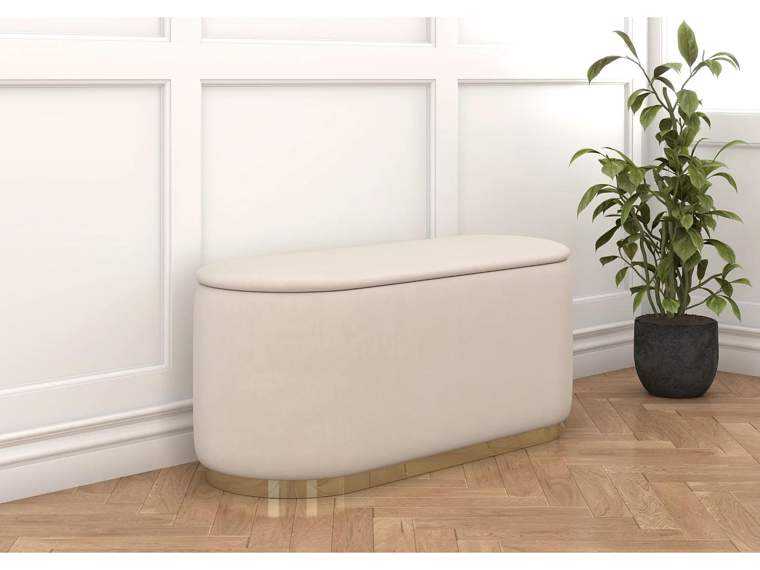 Pouf Scarlett mit stauraum, goldene basis, 110/47/45 cm, beige