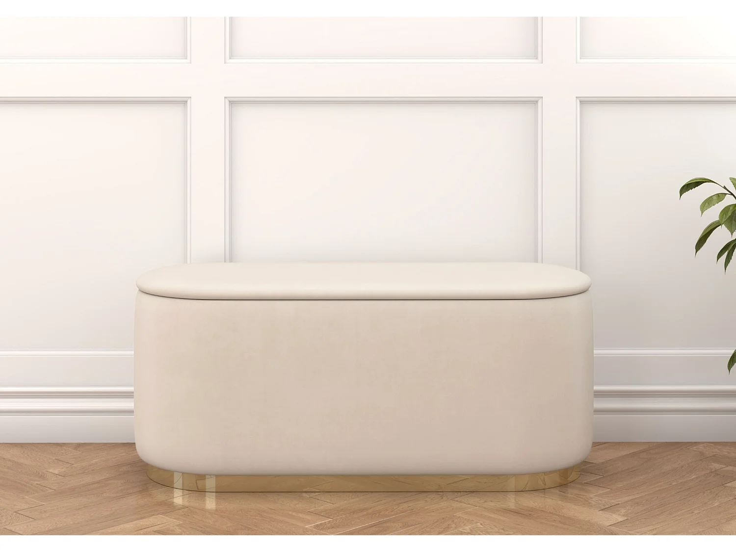 Pouf Scarlett mit stauraum, goldene basis, 110/47/45 cm, beige
