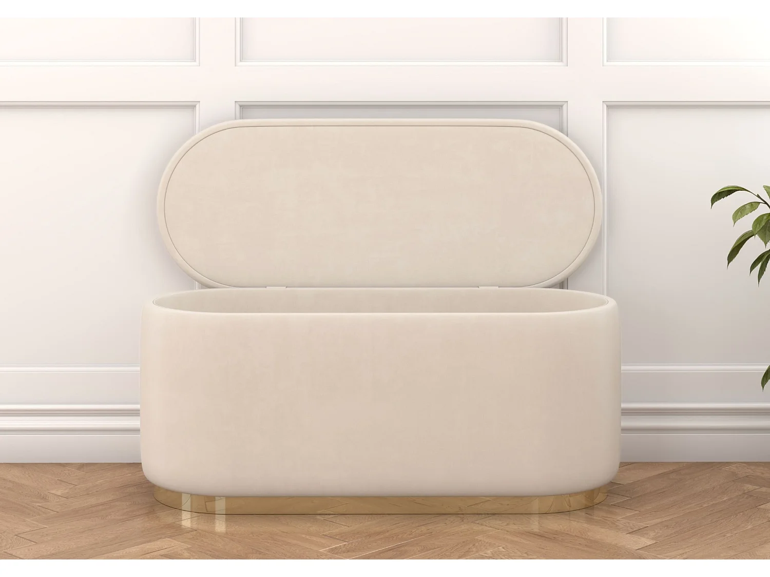 Pouf Scarlett mit stauraum, goldene basis, 110/47/45 cm, beige