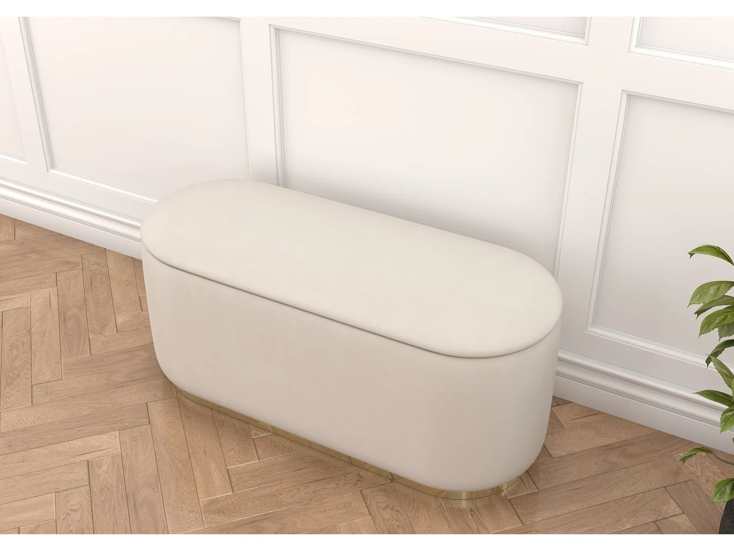 Pouf Scarlett mit stauraum, goldene basis, 110/47/45 cm, beige
