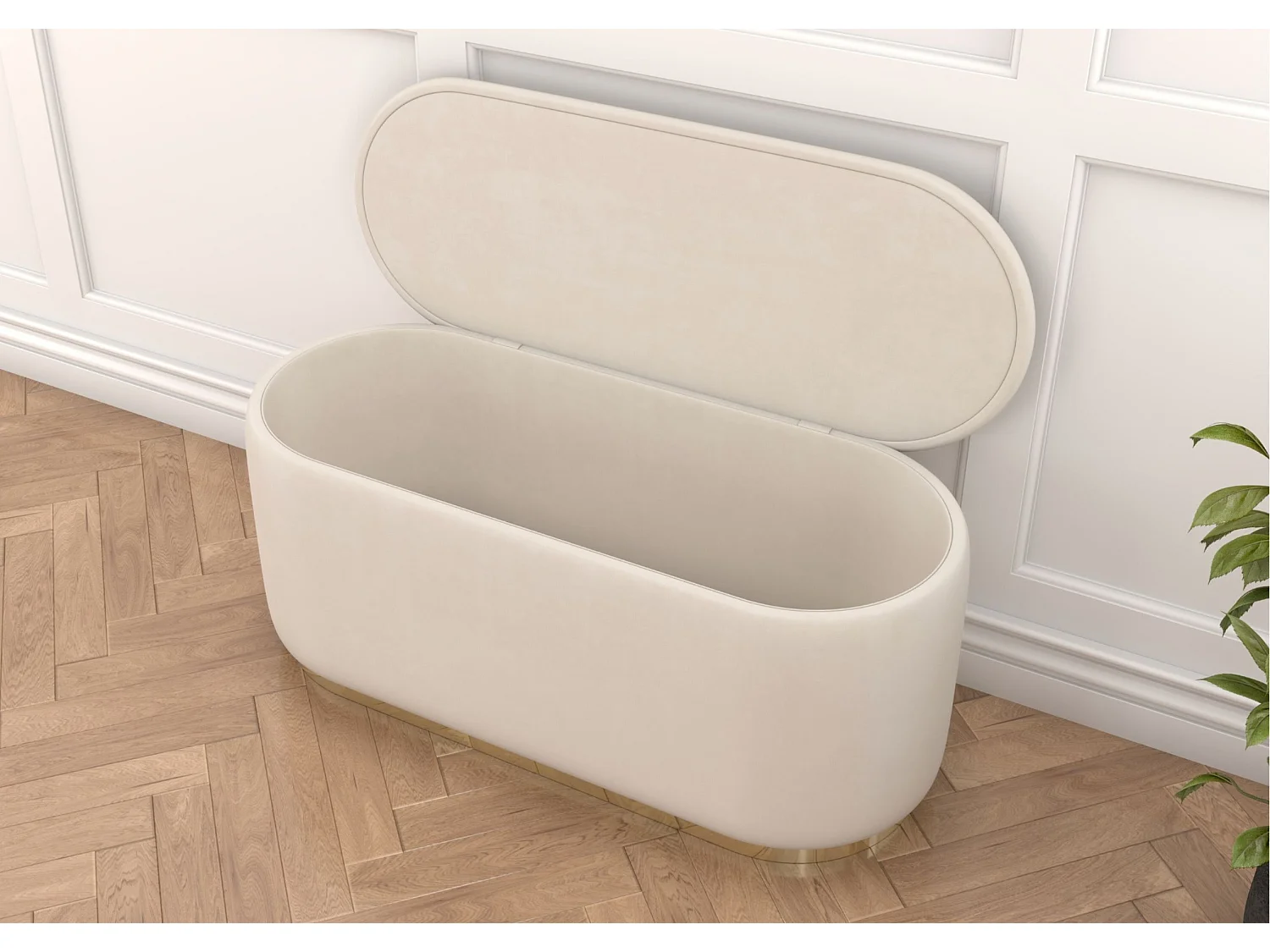 Pouf Scarlett mit stauraum, goldene basis, 110/47/45 cm, beige