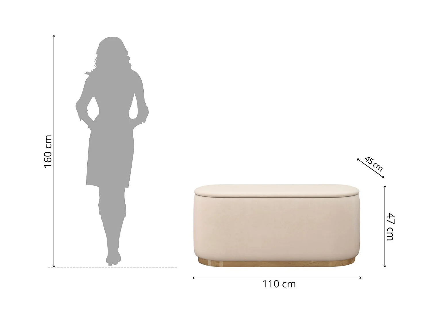 Beżowy owalny puf ze schowkiem Dancan SCARLETT/110 cm