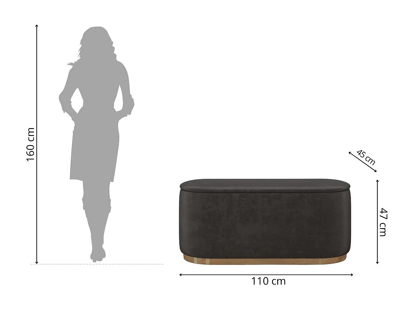 Szary owalny puf ze schowkiem Dancan SCARLETT/110 cm