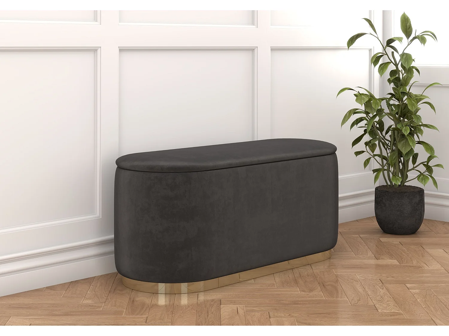 Pouf Scarlett mit stauraum, goldene basis, 110/47/45 cm, grau