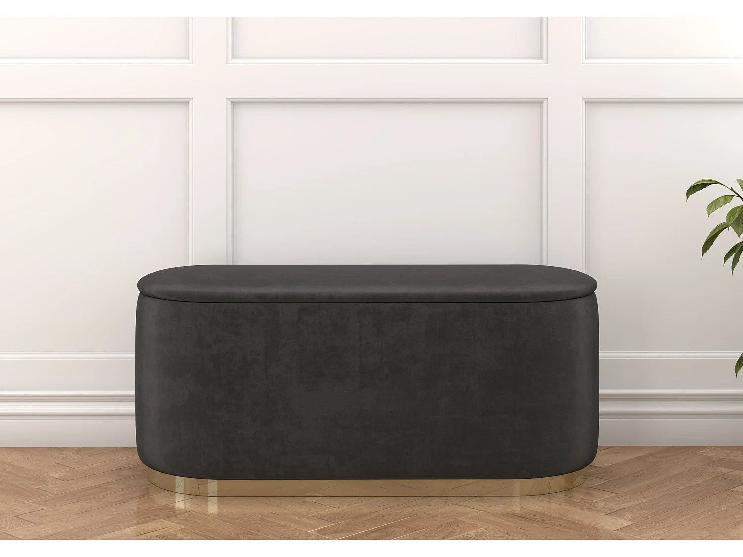 Pouf Scarlett mit stauraum, goldene basis, 110/47/45 cm, grau