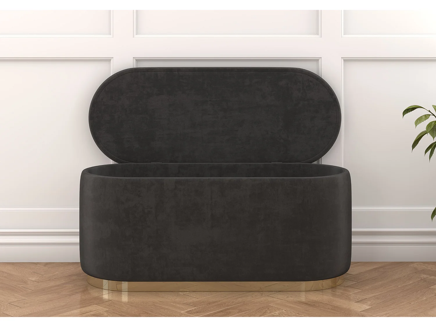 Pouf Scarlett mit stauraum, goldene basis, 110/47/45 cm, grau