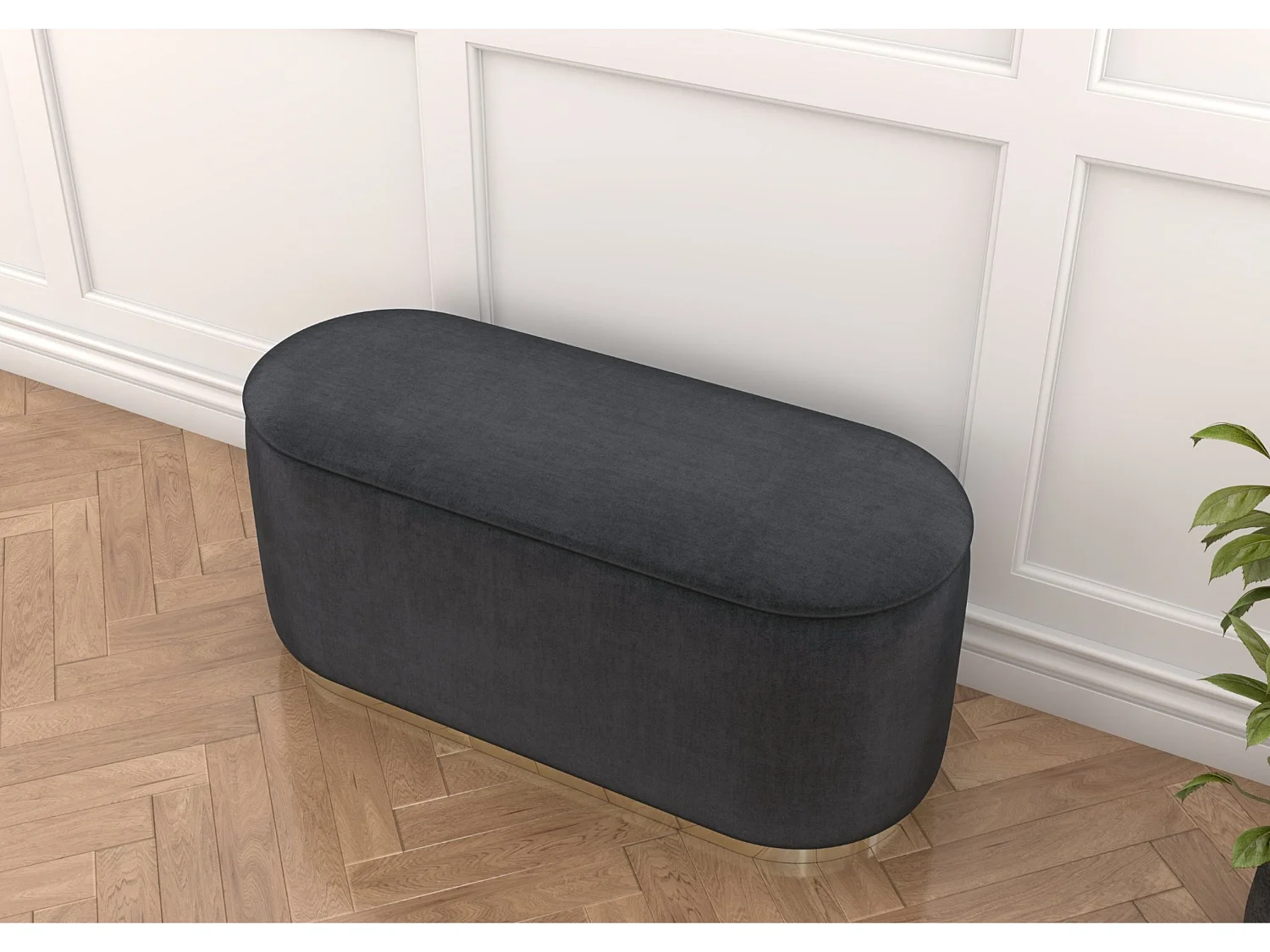 Pouf Scarlett mit stauraum, goldene basis, 110/47/45 cm, grau