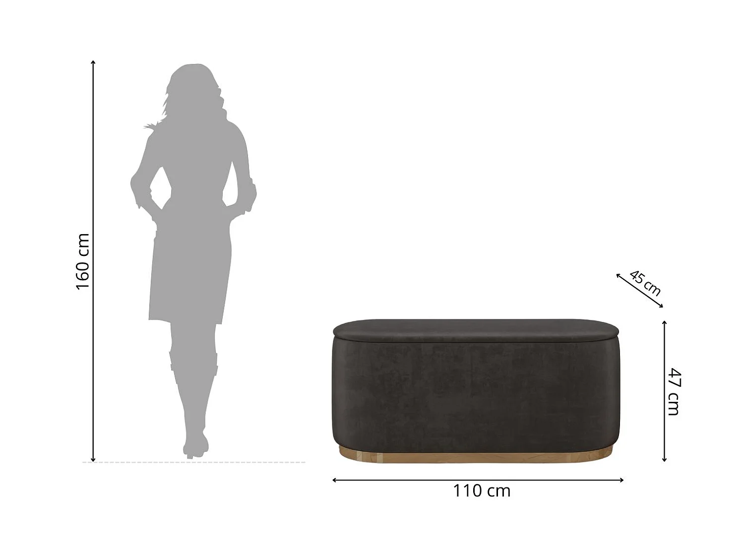 Szary owalny puf ze schowkiem Dancan SCARLETT/110 cm