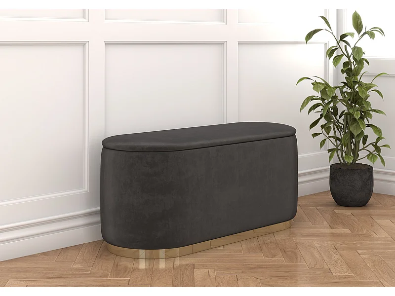 Pouf Scarlett mit stauraum, goldene basis, 110/47/45 cm, grau