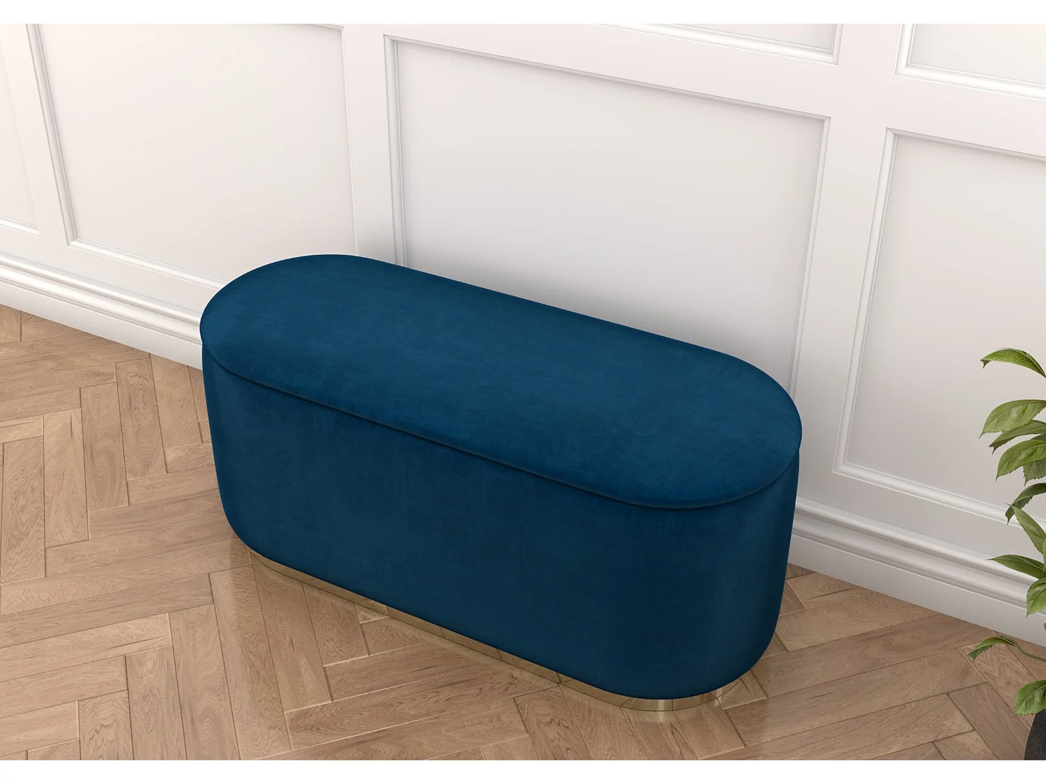 Granatowy owalny puf ze schowkiem Dancan SCARLETT/110 cm