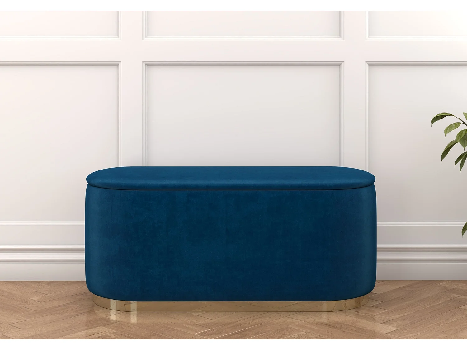 Pouf Scarlett mit stauraum, goldene basis, 110/47/45 cm, marineblau