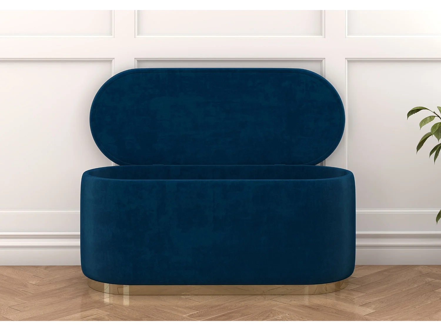 Pouf Scarlett mit stauraum, goldene basis, 110/47/45 cm, marineblau