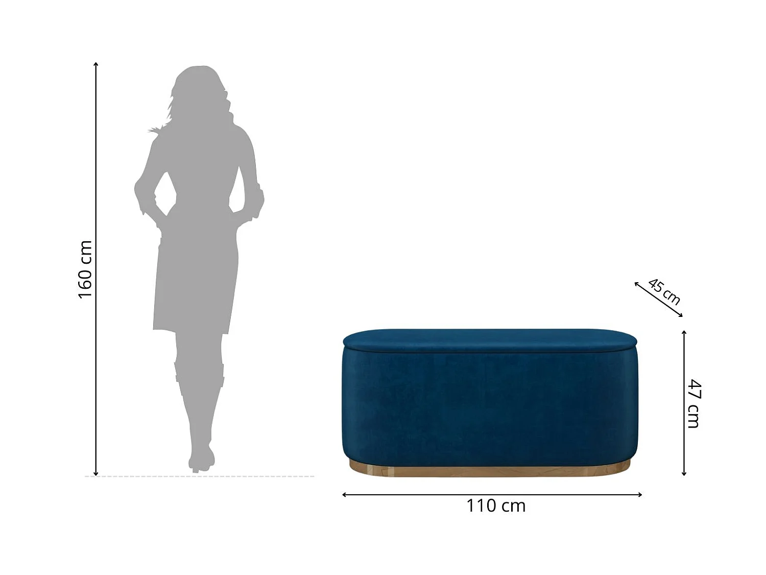 Granatowy owalny puf ze schowkiem Dancan SCARLETT/110 cm
