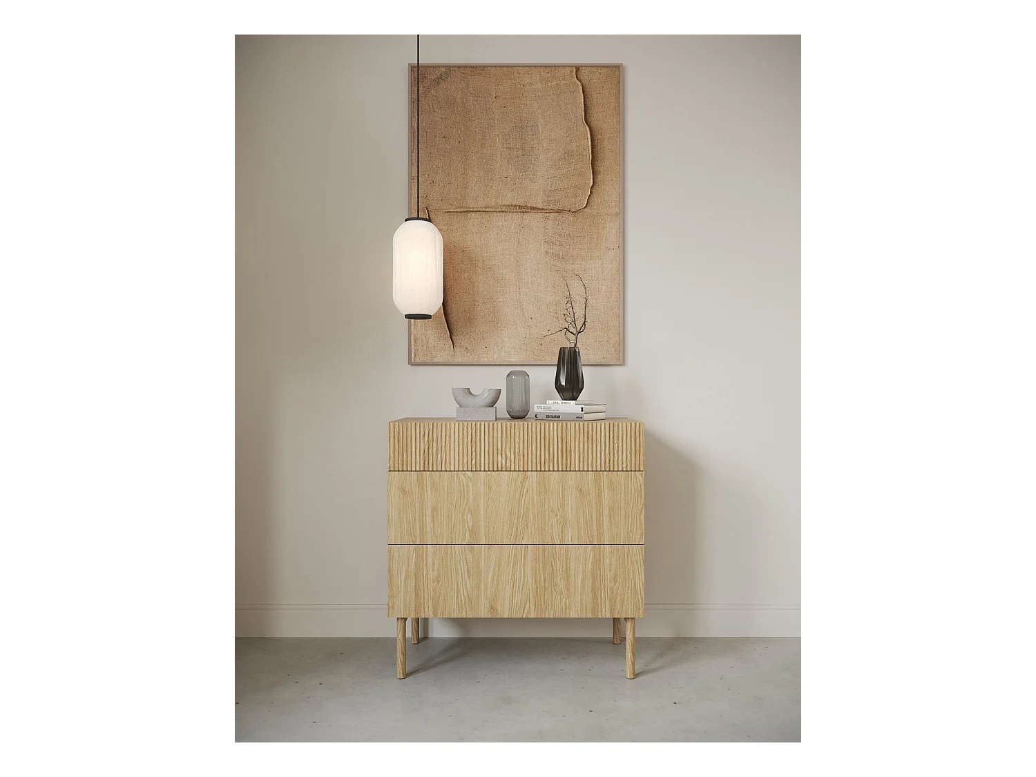 Commode - 90 cm - 3 tiroirs - aspect chêne - NOLIE