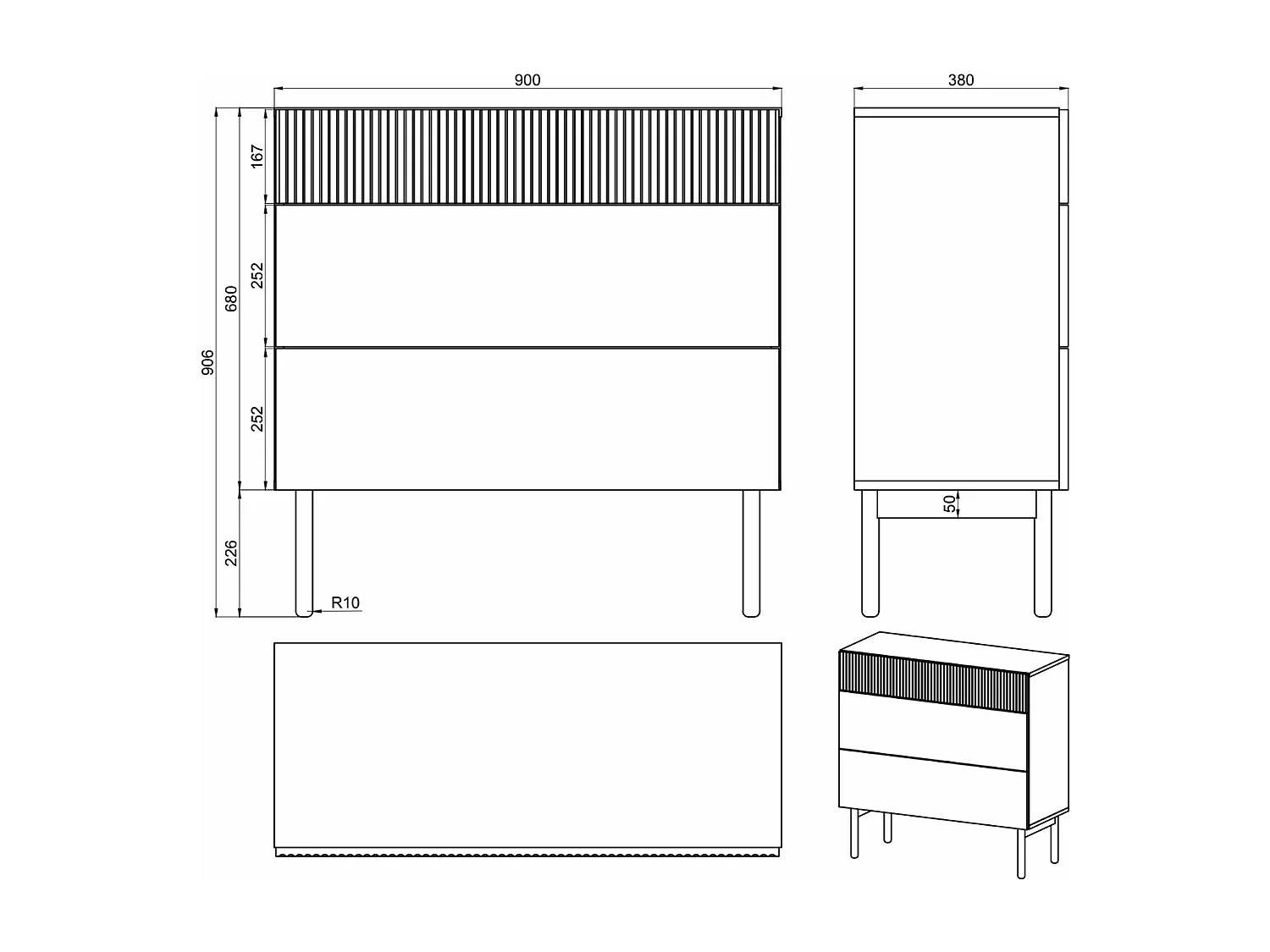 Ladekast - 90 cm - 3 lades - eikeneffect - NOLIE