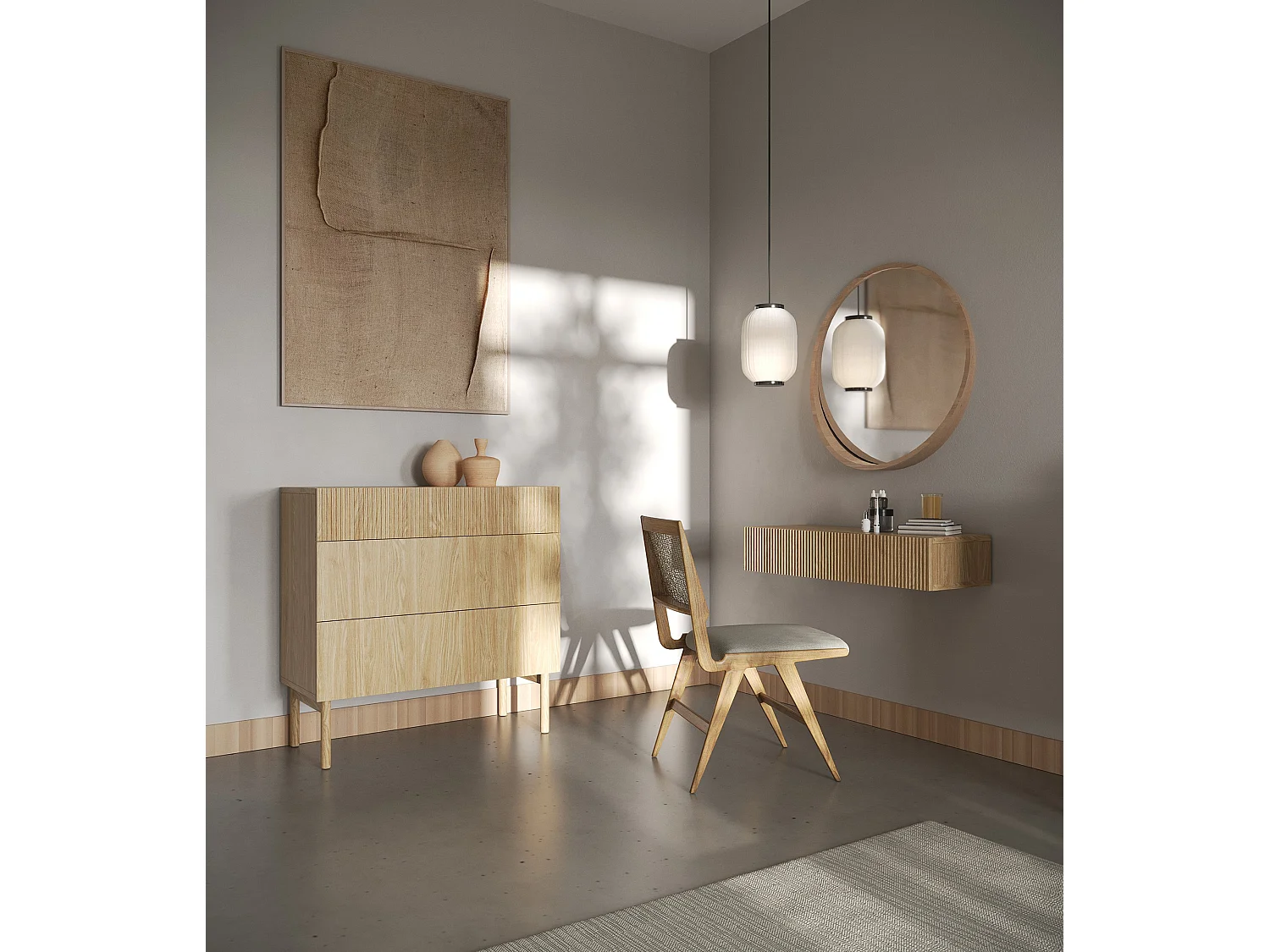 Commode - 90 cm - 3 tiroirs - aspect chêne - NOLIE