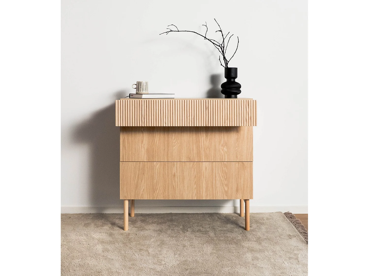 Commode - 90 cm - 3 tiroirs - aspect chêne - NOLIE