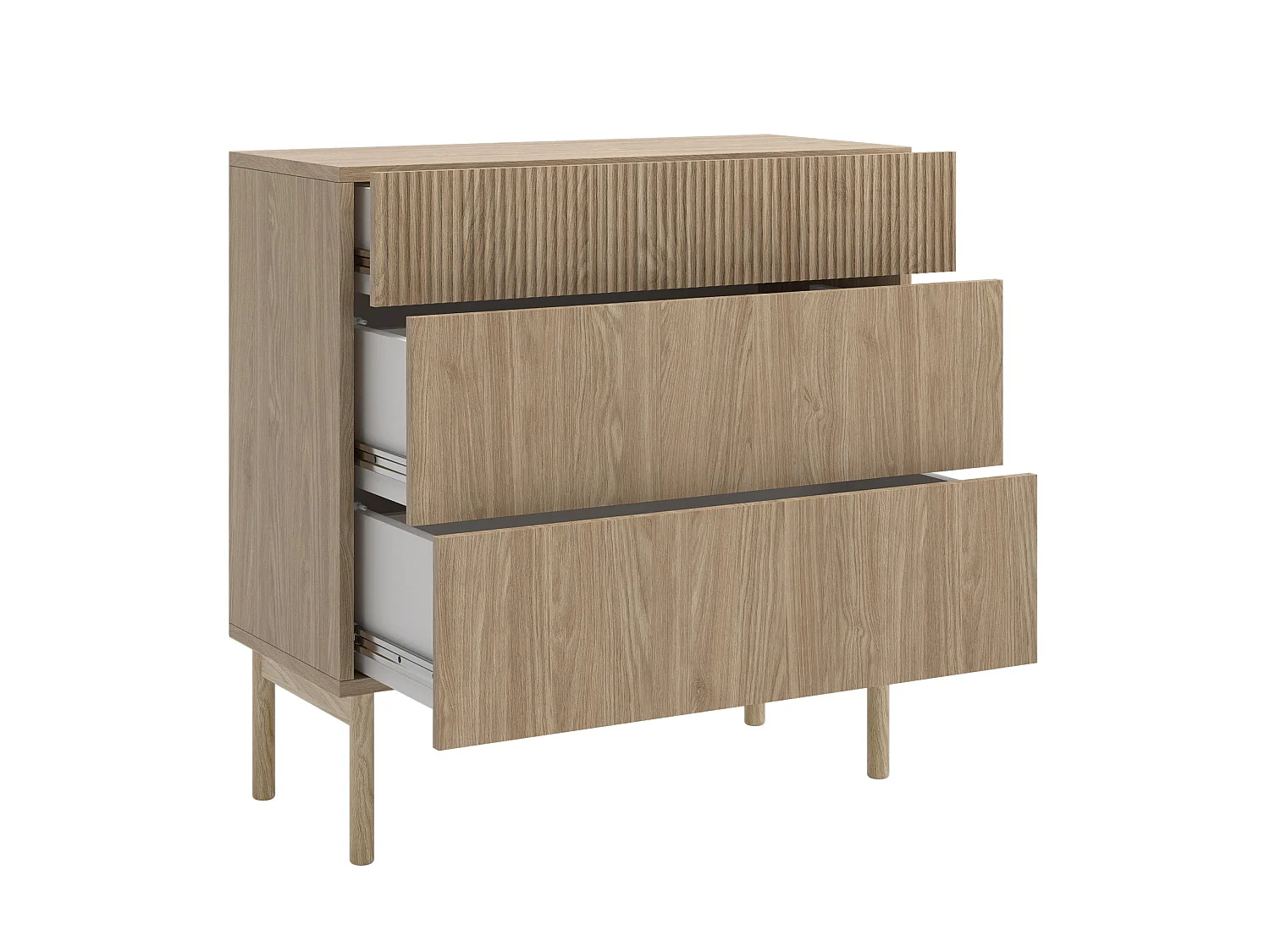 Commode - 90 cm - 3 tiroirs - aspect chêne - NOLIE
