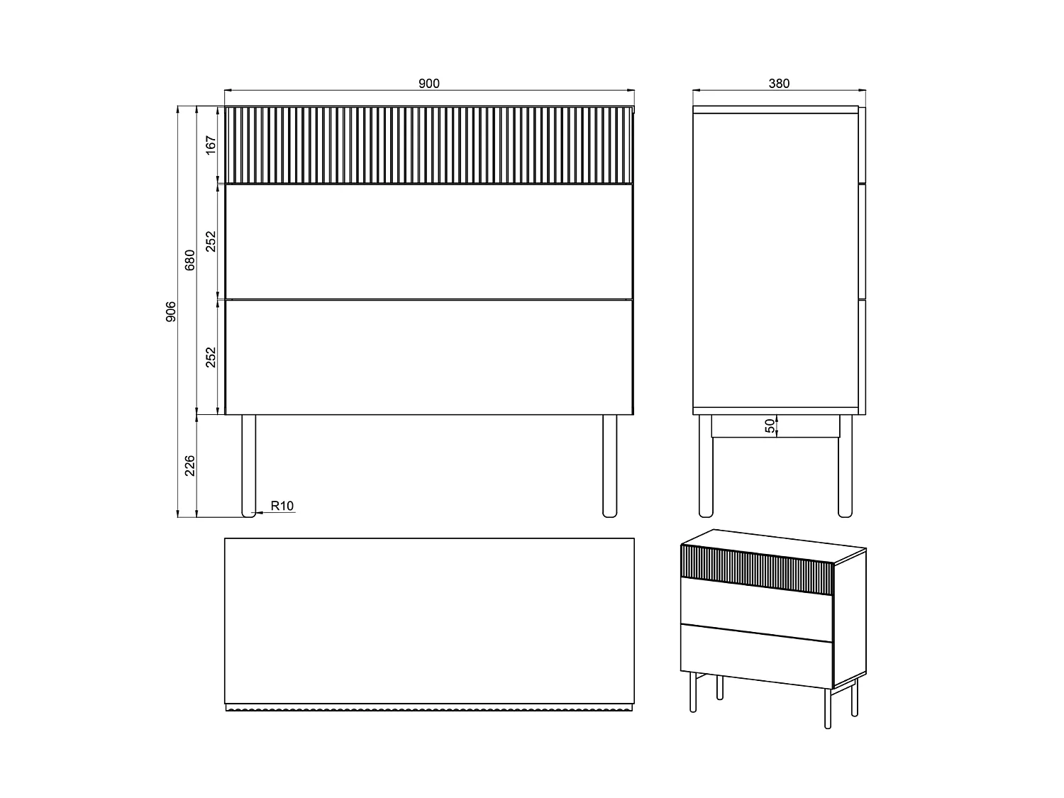 Commode - 90 cm - 3 tiroirs - aspect chêne - NOLIE